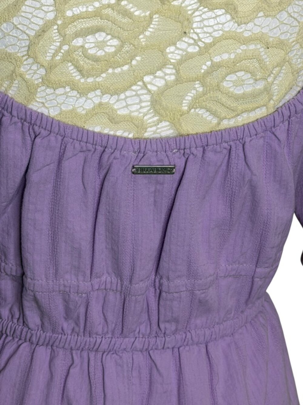 Billabong Lilac Lover Maxi Dress Fit Flair Puff Sleeve Tiered Purple M - Picture 6 of 11